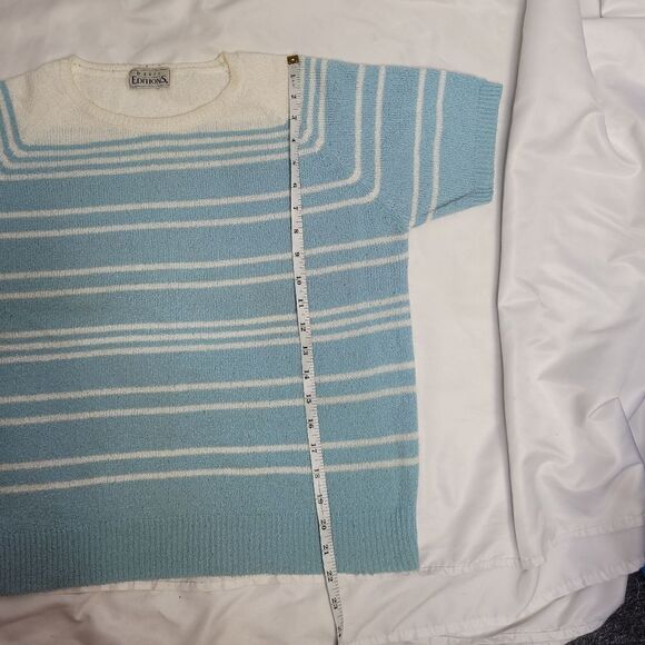 VINTAGE 90s‎ blue striped short sleeve coastal sweater M/L - Picture 6 of 6